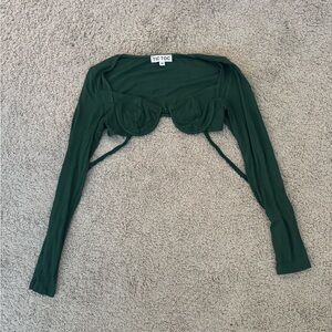 Women's Green Long Sleeve Crop Top